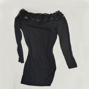 Sexy black coctail dress with off sholder lace neck